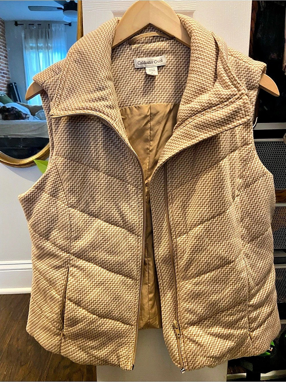 Coldwater Creek Houndstooth Vest in Brown & White Size Medium Like New